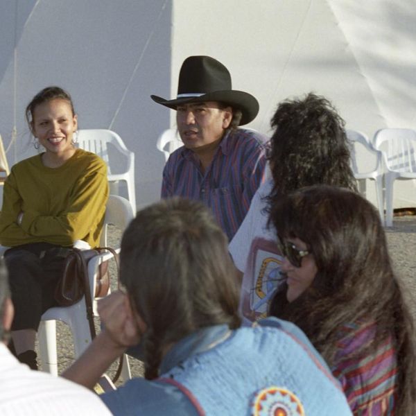 Jodi Gillette (center) in 1992 with other attendees of Our Visions: The Next 500 Years. (Photo: Seth Roffman)