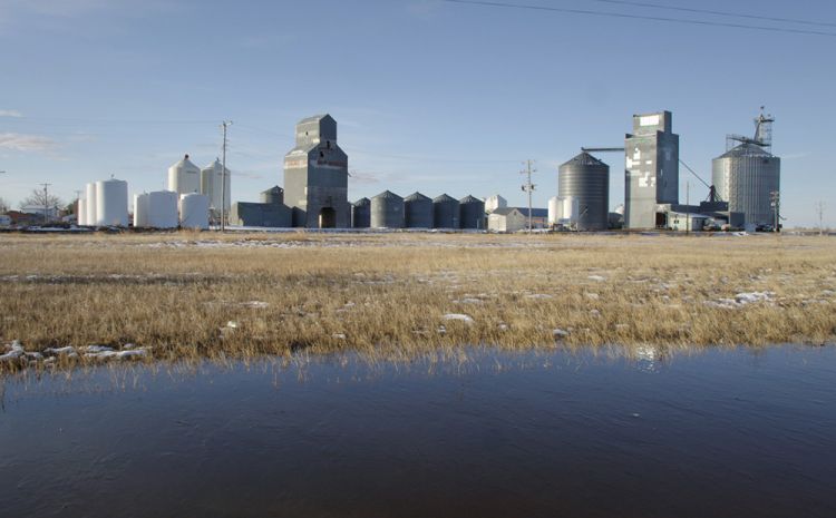 landscape with grain silos