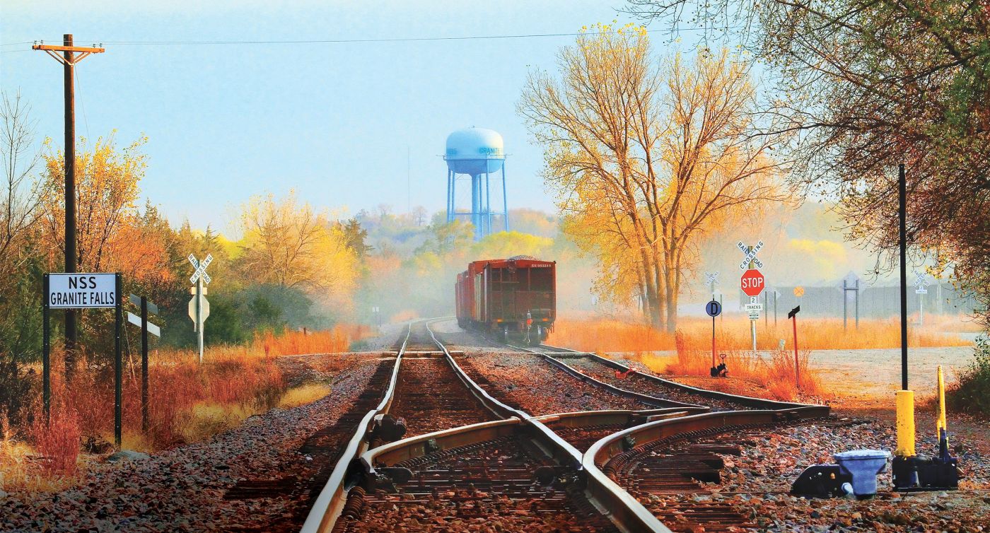 These railroad tracks run adjacent to the Yellow Medicine Quarry, a local employer since the 1940s, and connect Granite Falls to Marshall to the south and Willmar to the north.