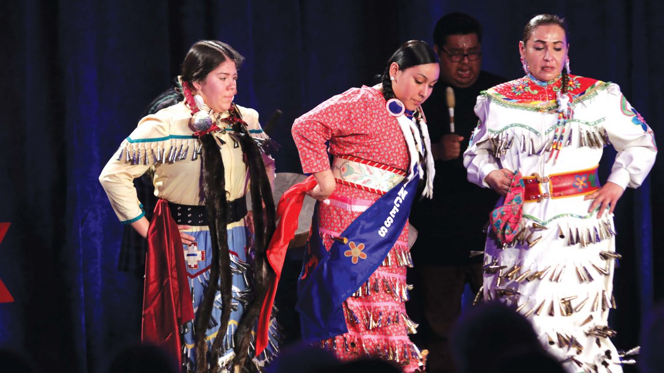 Jingle dancers, drummers and singers from the Mille Lacs Band of Ojibwe perform at TEDxGullLake. 