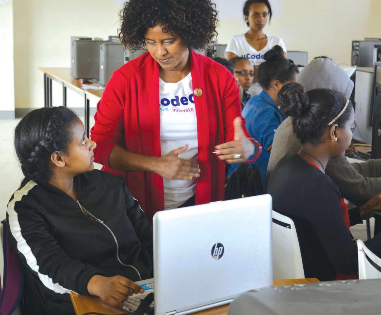 Instructing at uCodeGirl’s Crack the Code: Tech Camp for Girls at Lebawi Academy in Ethiopia