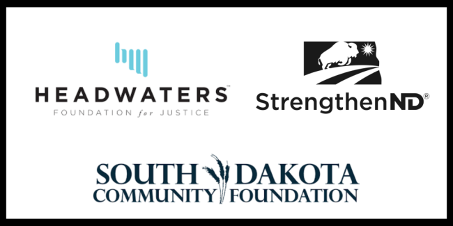 Logos of headwaters Foundation, Strengthen ND and South Dakota Community Foundation