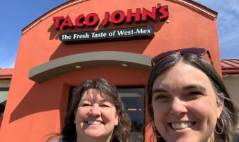Jen Ford Reedy and Cheryl Ann Kary (BF'13) at Bismarck Taco John's