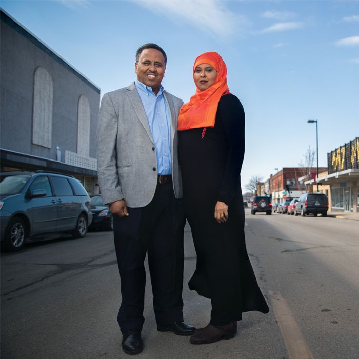 “Zack” and co-owner wife Sahra Gure, outside the Midtown Plaza Mall in downtown Willmar